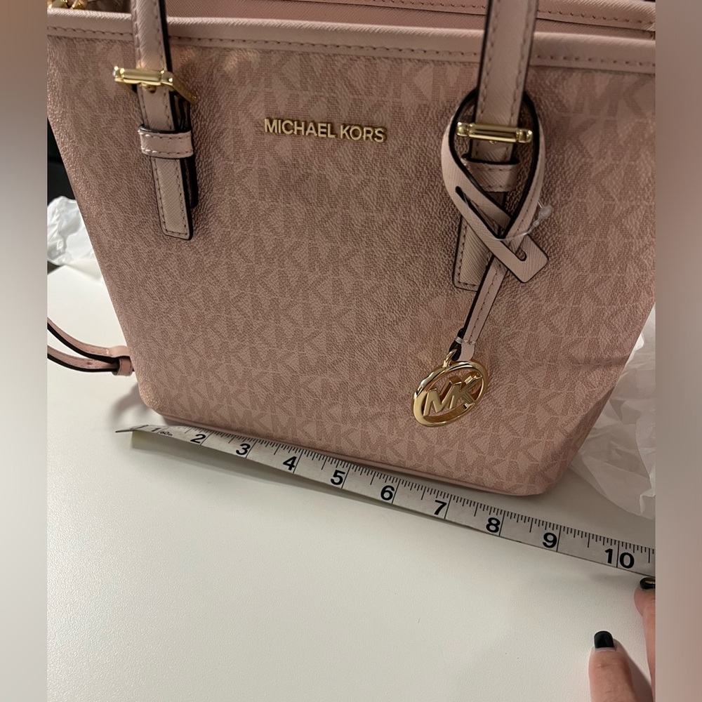 NWT Michael Kors XS Carry All Jet Set monogram canvas crossbody - Powder Blush - Picture 5 of 7